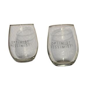 Optimist Pessimist Stemless Wine Glasses (2) Brunch Breakfast Mimosas Glass
